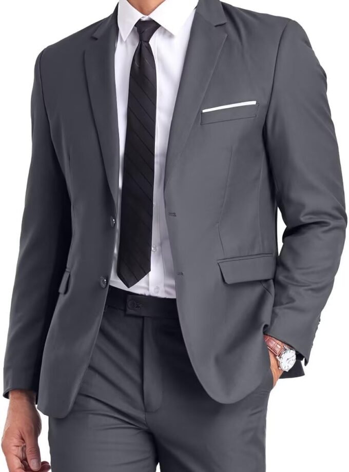 Mens Suit Slim Fit 2 Piece Suits,Two Button Solid Business Wedding Tuxedo Suit for Prom Suit Jacket and Pants