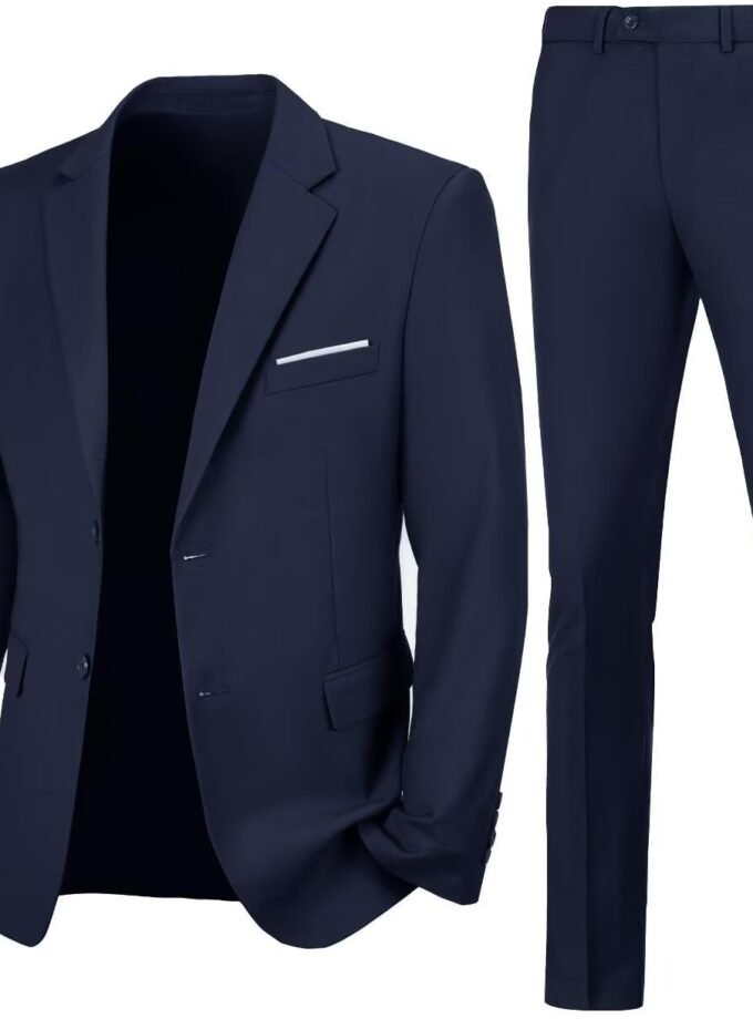 Mens Slim Fit 2 Piece Suit Two Button Notched Lapel Solid Suit Jacket Pants Set Tuxedo for Prom