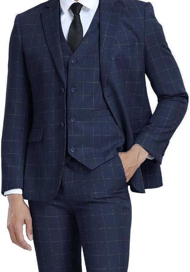 Men's Suits 3 Piece Slim Fit Dress Tuxedo for Men Two Button Solid Jacket Vest Pants Set