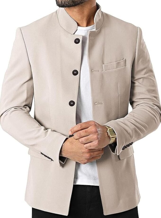 Mens Casual Suit Blazer Jackets Stand Mandarin Collar Lightweight Lined Business Dress Sport Coats