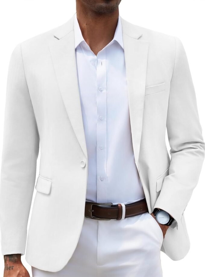 Mens Casual Blazer Slim Fit Sport Coats One Button Stylish Business Suit Jacket