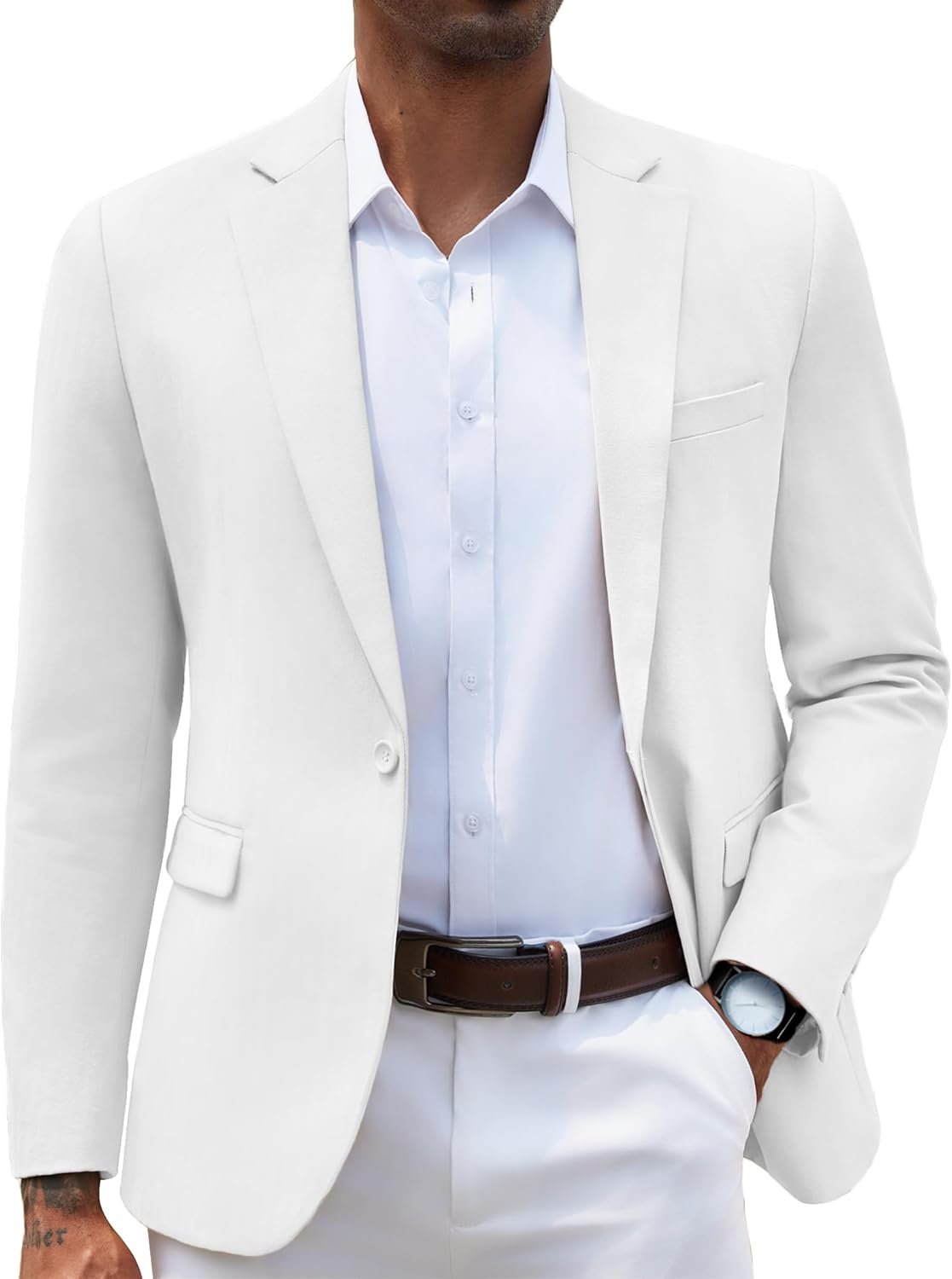 Mens Casual Blazer Slim Fit Sport Coats One Button Stylish Business Suit Jacket
