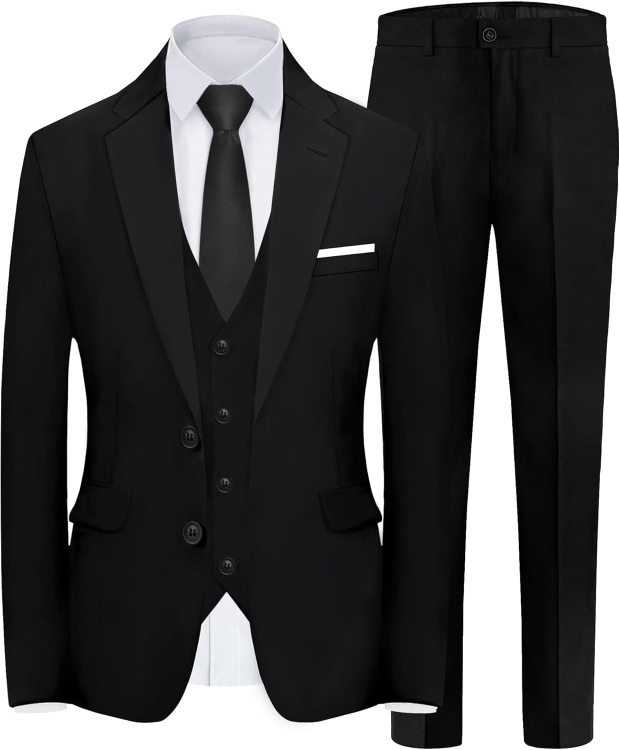 Men's Slim Fit 5-Piece Suit Set with Stretch - Jacket, Vest, Pants, Bow Tie & Necktie (2-Button Design)