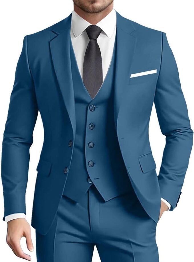 Men's Suit 3 Pieces Slim Fit Formal Business Wedding 2 Buttons Blazer Vest Pants Set Tuxedo
