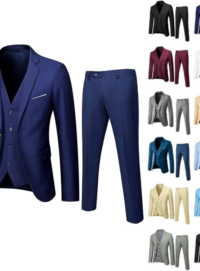Mens Suits 3 Piece Set Business Wedding Business Casual Suit Set Classic Fit Solid Jacket Vest Pants Formal Set