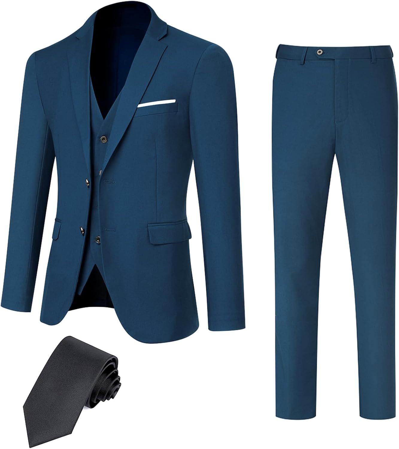 Men's 3 Piece Slim Fit Suit Set, 2 Button Blazer Jacket Vest Pants with Tie, Mens Suit for Party, Wedding & Business