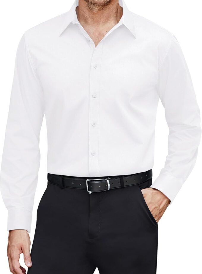 Men's Dress Shirts Stretch Stain Shield Long Sleeve Solid Formal Shirt Business Casual Button Down Shirts