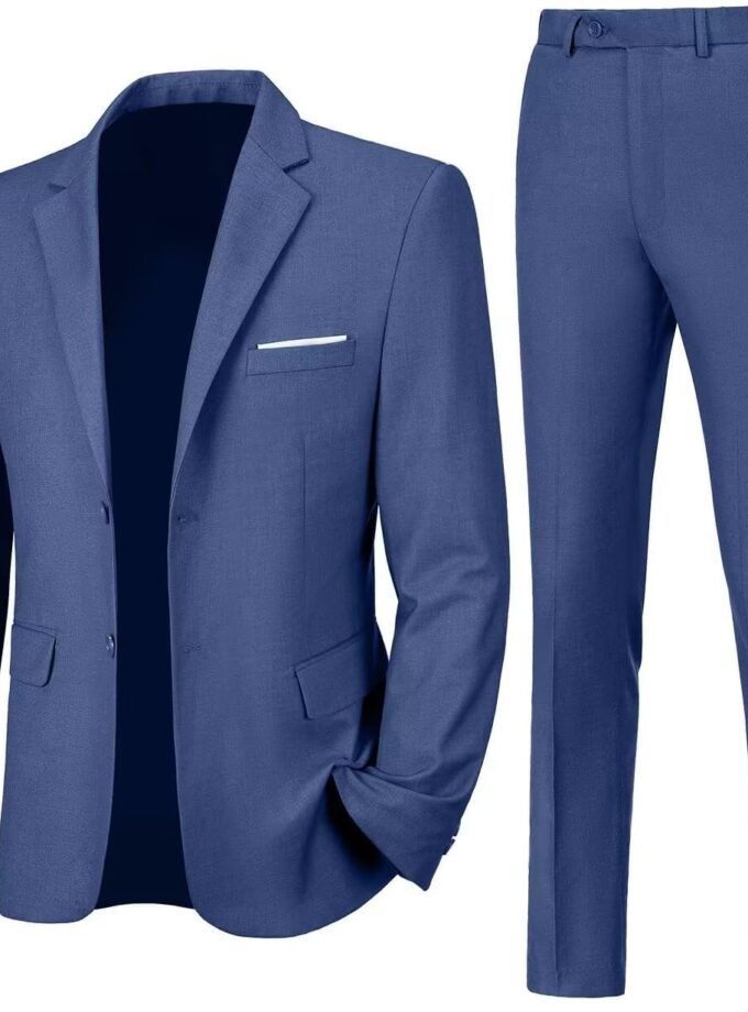 Mens Slim Fit 2 Piece Suit Two Button Notched Lapel Solid Suit Jacket Pants Set Tuxedo for Prom