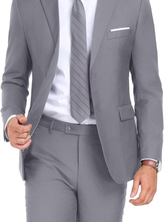 Mens 2 Piece Suit Set Slim Fit 2 Button Dress SuitsTuxedo Set Wedding Blazer Jacket Pants Tie Business Party Prom Suit