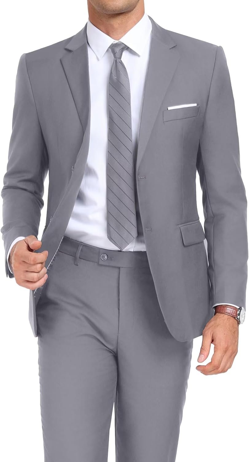 Mens 2 Piece Suit Set Slim Fit 2 Button Dress SuitsTuxedo Set Wedding Blazer Jacket Pants Tie Business Party Prom Suit