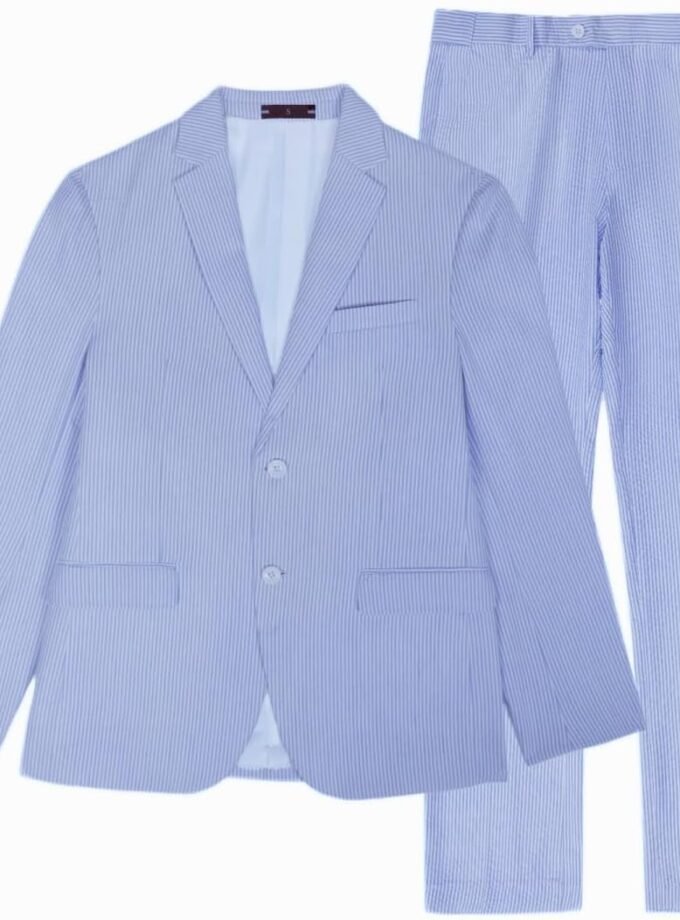 Seersucker Suit Mens 2 Piece Summer Beach Wedding Outfit for Men Classic Fit Casual Sear Sucker Suit for Grooms Prom Party