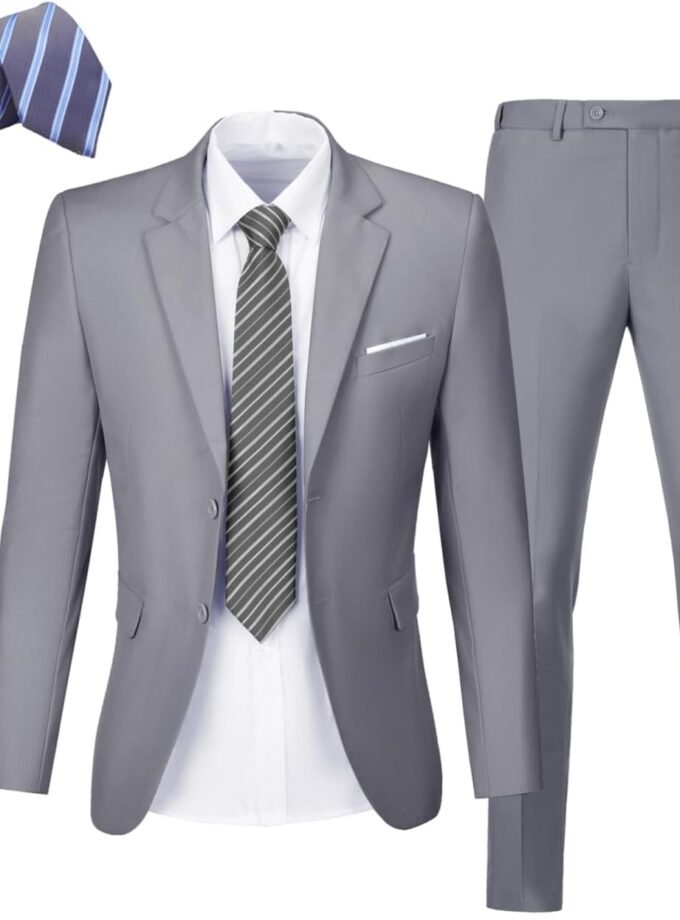 Mens 2 Piece Suit Set Slim Fit 2 Button Dress SuitsTuxedo Set Wedding Blazer Jacket Pants Tie Business Party Prom Suit