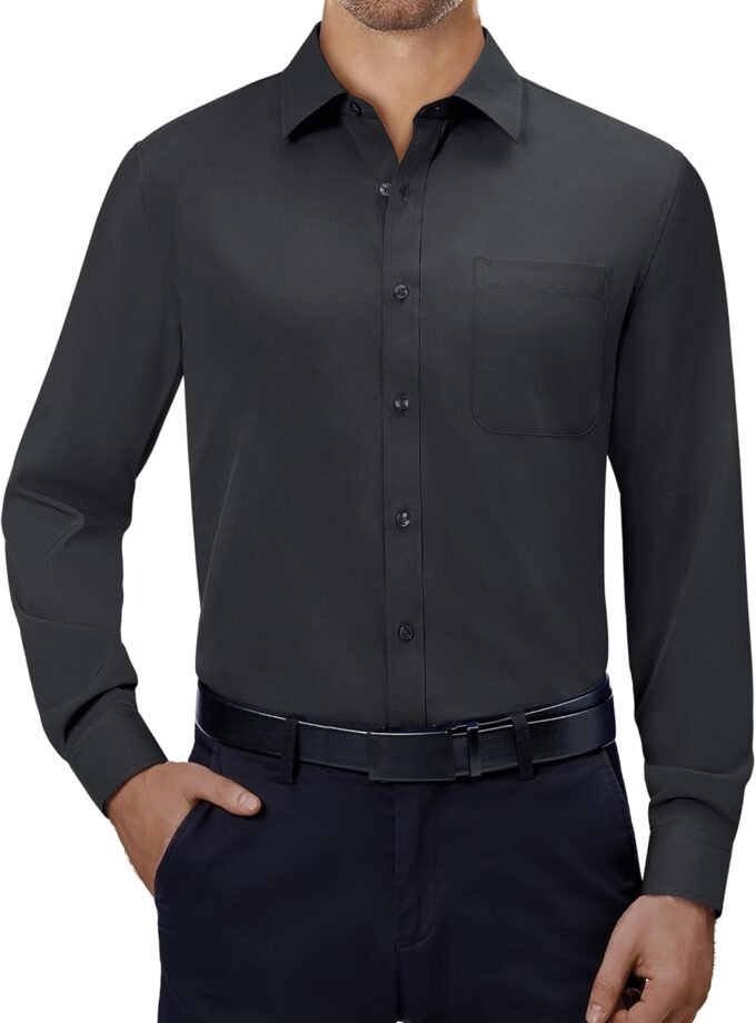 Mens Dress Shirts 4-Way Stretch Long Sleeve Collared Casual Solid Wedding Dating Button Down Shirt