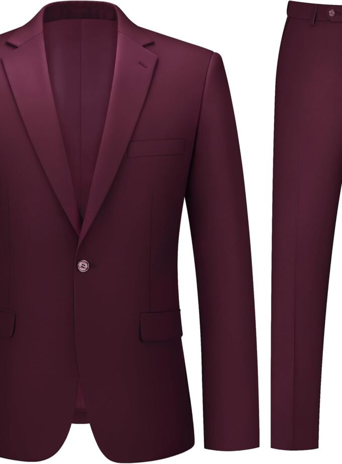 Mens Suit 2 Piece Suits for Men One Button Slim Fit Solid Jacket & Pants Tuxedo Set Business Wedding Party