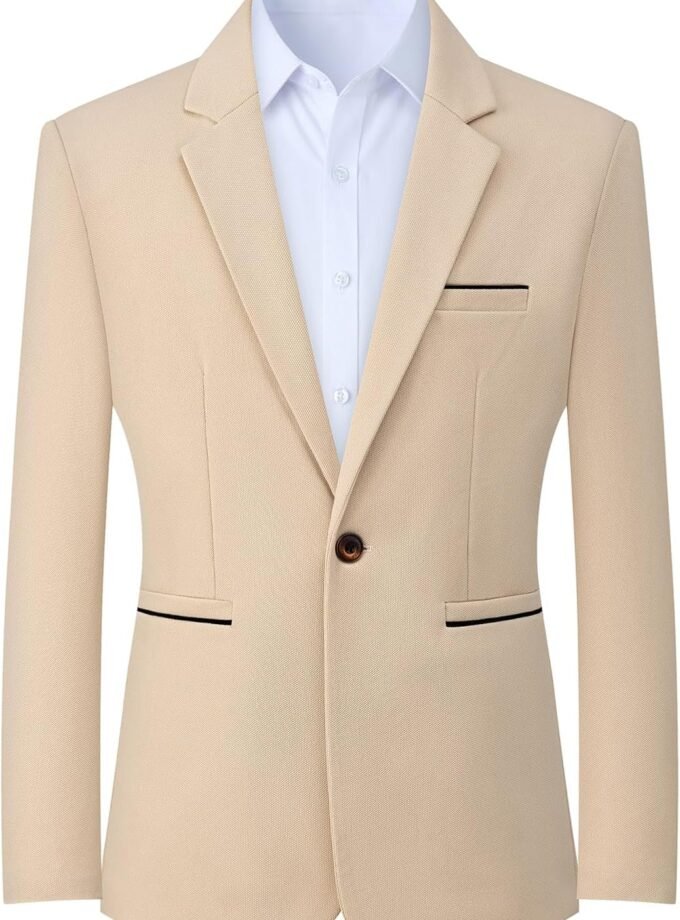 Knit Blazer Men Business One Button Suit Jacket Regular fit Casual Sport Coat Mens Blazer