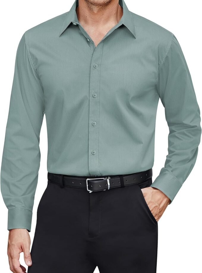 Men's Dress Shirts Stretch Stain Shield Long Sleeve Solid Formal Shirt Business Casual Button Down Shirts