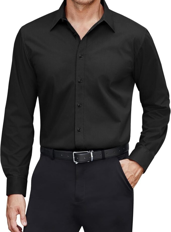 Men's Dress Shirts Stretch Stain Shield Long Sleeve Solid Formal Shirt Business Casual Button Down Shirts