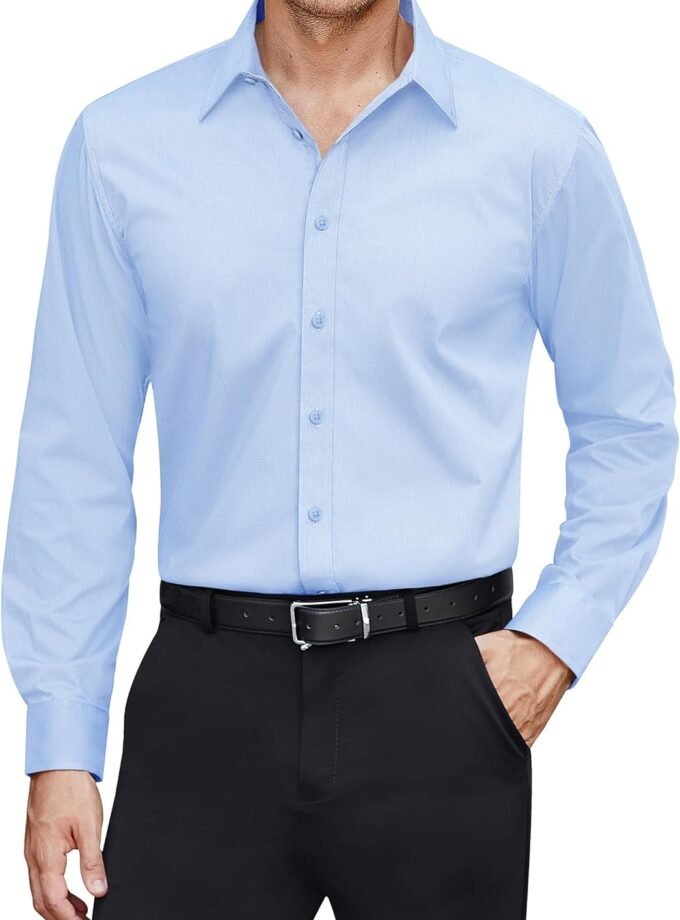 Men's Dress Shirts Stretch Stain Shield Long Sleeve Solid Formal Shirt Business Casual Button Down Shirts