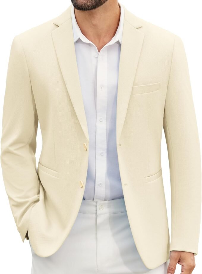 Men's Casual Blazer Slim Fit Suit Jackets Two Button Lightweight Knit Sport Coat