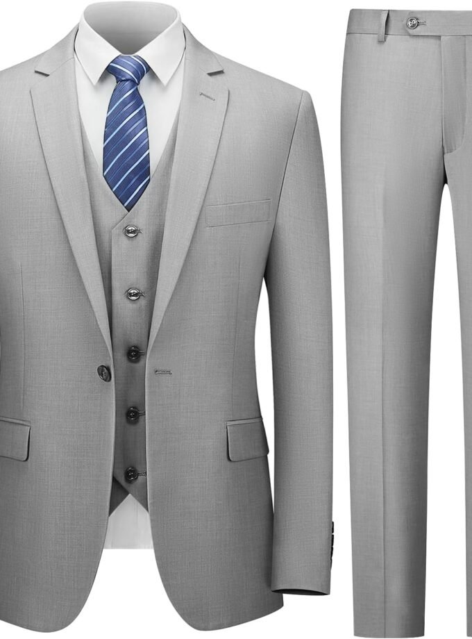 Men's Suit Slim Fit, 3 Piece Suits for Men, One Button Solid Jacket Vest Pants with Tie, Tuxedo Set