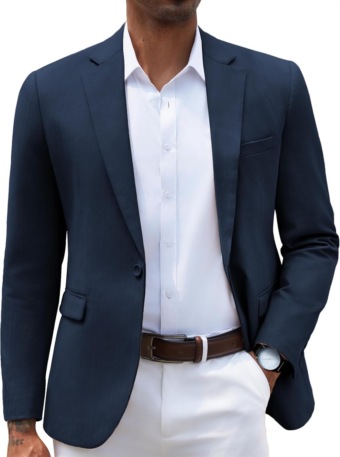 Mens Casual Blazer Slim Fit Sport Coats One Button Stylish Business Suit Jacket