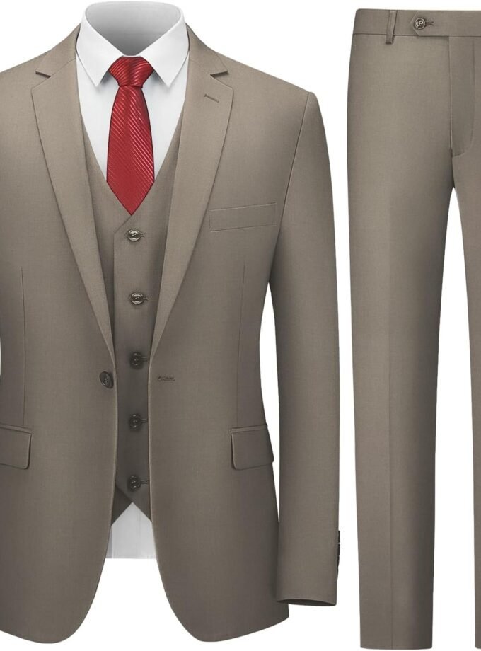 Men's Suit Slim Fit, 3 Piece Suits for Men, One Button Solid Jacket Vest Pants with Tie, Tuxedo Set