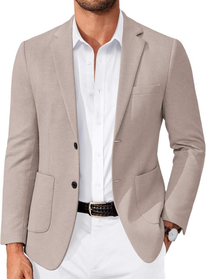 Men's Casual Knit Blazer Slim Fit Lightweight Sport Coat Stretch Two Button Suit Jacket