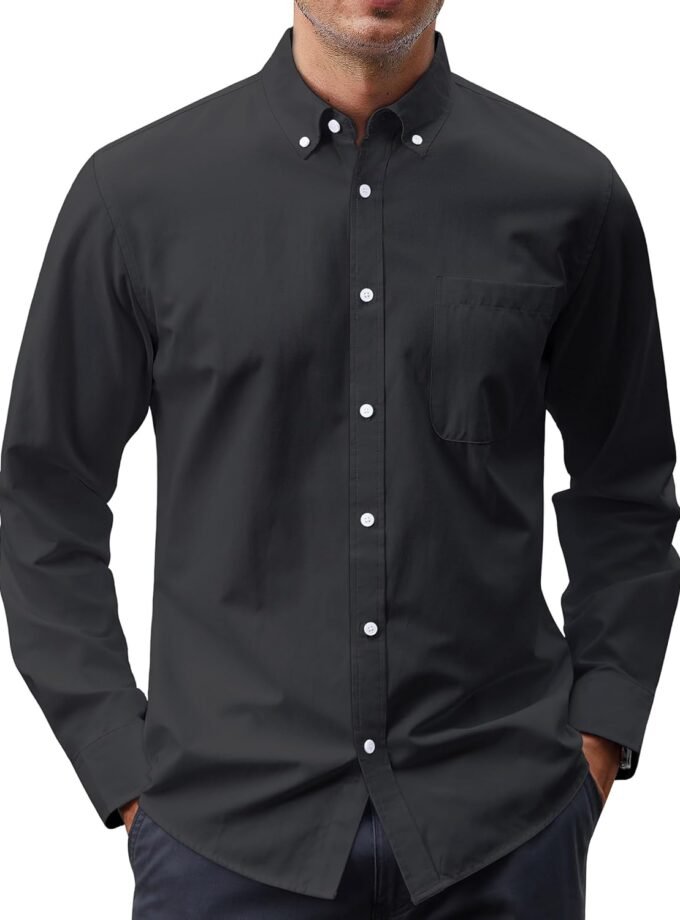 Men's Oxford Shirt Solid Casual Button Down Collar Shirts Long Sleeve Dress Shirts with Pocket