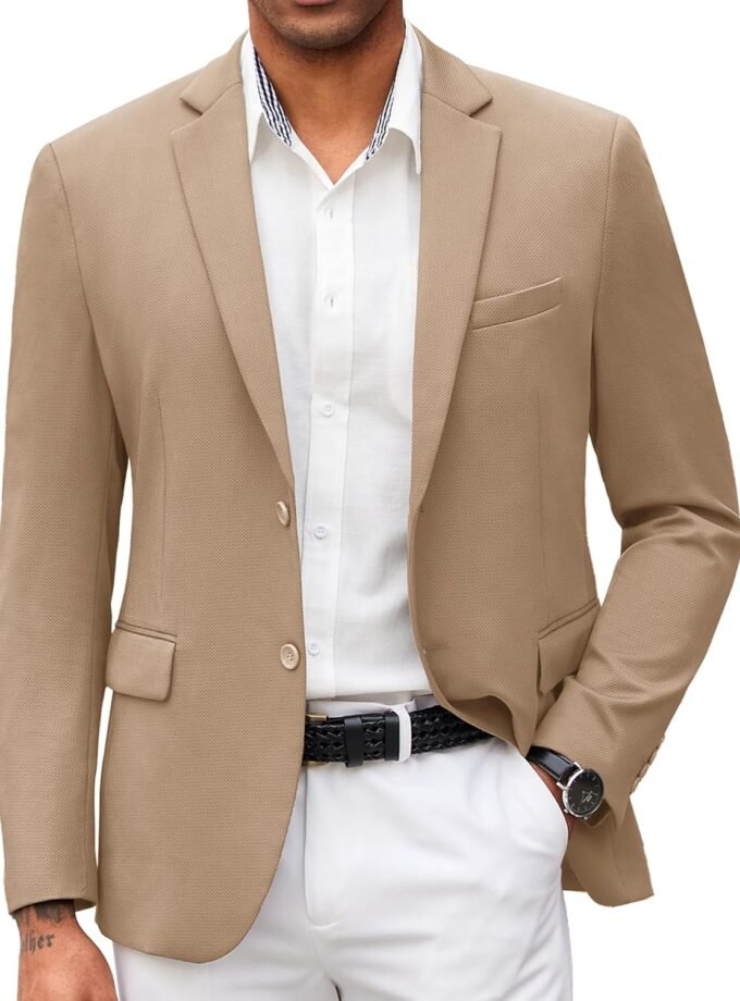 Mens Casual Blazer Slim Fit Suit Jacket Lightweight Knit Sport Coat Two Button Stretch Blazer Jacket