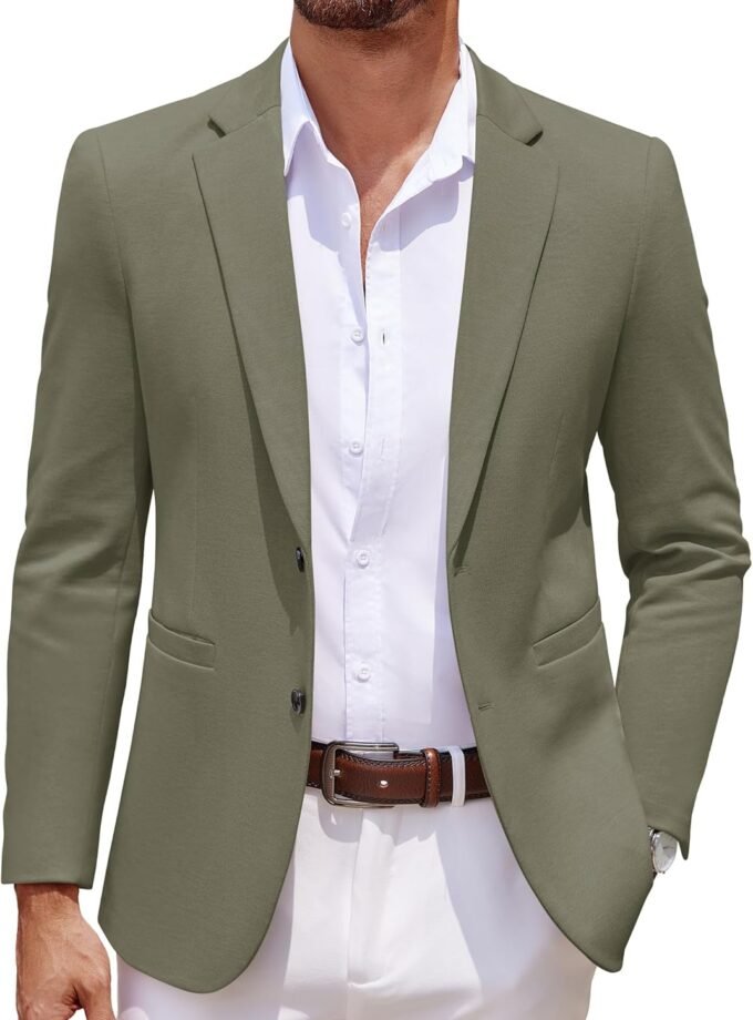 Men's Casual Knit Blazer Two Button Lightweight Sport Coats Suit Jacket