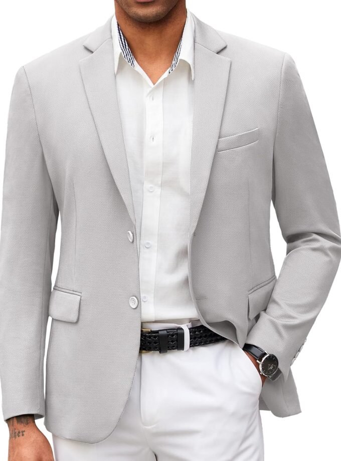 Mens Casual Blazer Slim Fit Suit Jacket Lightweight Knit Sport Coat Two Button Stretch Blazer Jacket