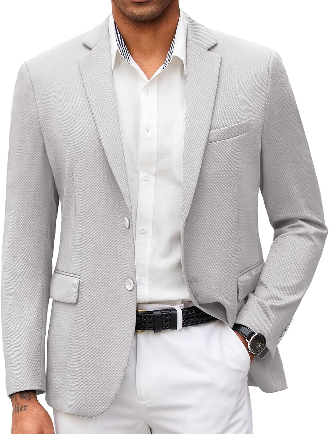 Mens Casual Blazer Slim Fit Suit Jacket Lightweight Knit Sport Coat Two Button Stretch Blazer Jacket