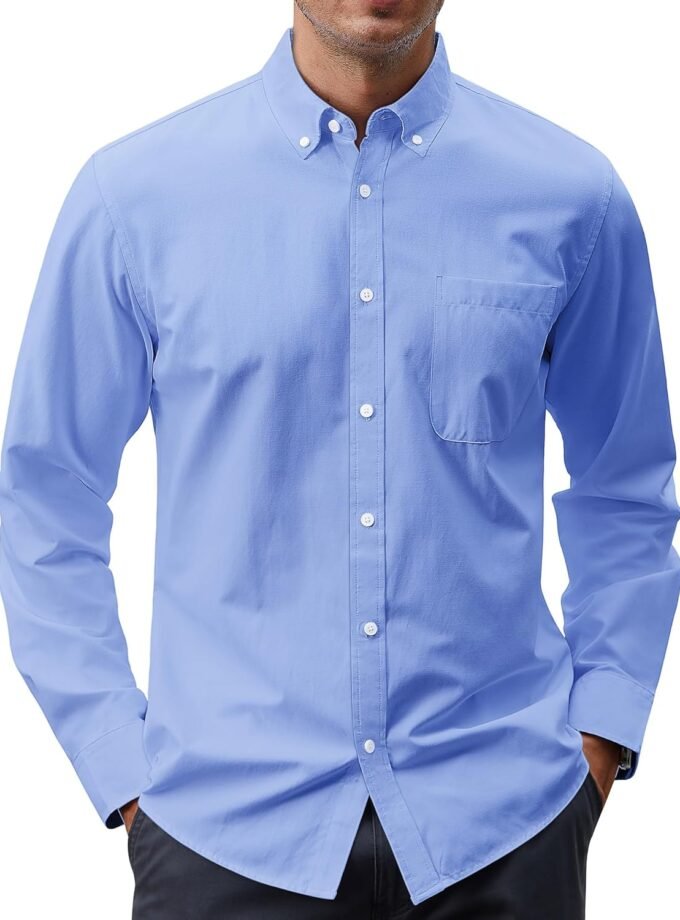 Men's Oxford Shirt Solid Casual Button Down Collar Shirts Long Sleeve Dress Shirts with Pocket