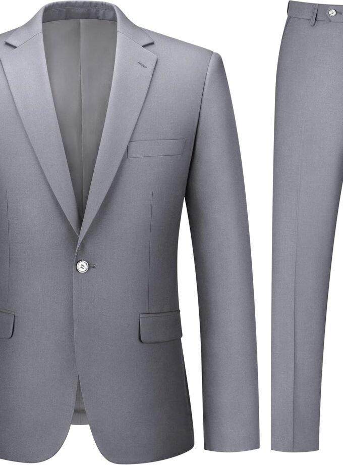 Mens Suit 2 Piece Suits for Men One Button Slim Fit Solid Jacket & Pants Tuxedo Set Business Wedding Party
