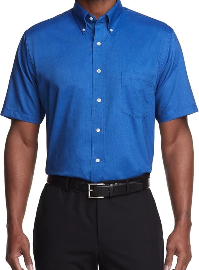 Men's Short Sleeve Dress Shirt Regular Fit Oxford Solid