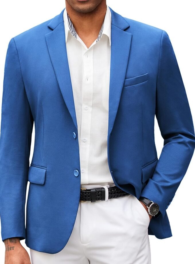 Mens Casual Blazer Slim Fit Suit Jacket Lightweight Knit Sport Coat Two Button Stretch Blazer Jacket