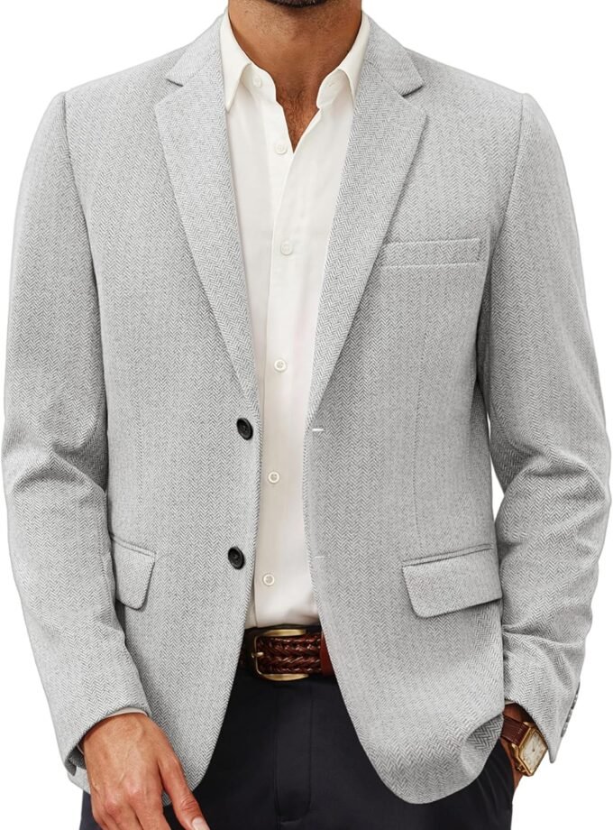 Men's Herringbone Blazer Jacket Lightweight Casual Knit Sport Coat