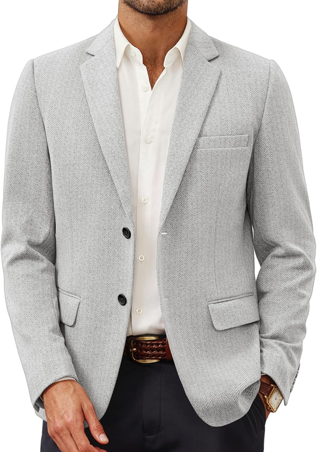 Men's Herringbone Blazer Jacket Lightweight Casual Knit Sport Coat